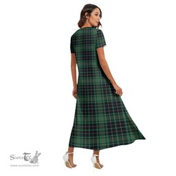 ScotsTee Shop Scottish MacAulay Hunting Ancient Clan Crest Tartan Womens Fitted V-neck Side Slit Maxi Dress