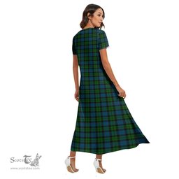 ScotsTee Shop Scottish MacKay Modern Clan Tartan Womens Fitted V-neck Side Slit Maxi Dress