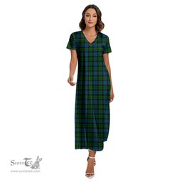 ScotsTee Shop Scottish MacKay Modern Clan Tartan Womens Fitted V-neck Side Slit Maxi Dress