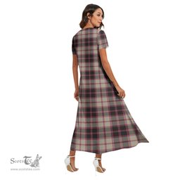 ScotsTee Shop Scottish MacPherson Hunting Ancient Clan Crest Tartan Womens Fitted V-neck Side Slit Maxi Dress