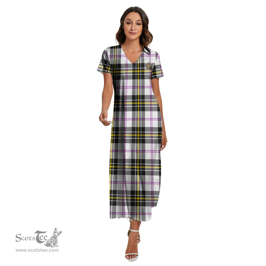 ScotsTee Shop Scottish MacPherson Dress Modern Clan Crest Tartan Womens Fitted V-neck Side Slit Maxi Dress