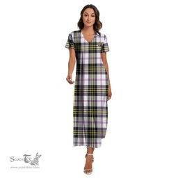 ScotsTee Shop Scottish MacPherson Dress Modern Clan Crest Tartan Womens Fitted V-neck Side Slit Maxi Dress
