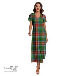 ScotsTee Shop Scottish Muirhead Clan Crest Tartan Womens Fitted V-neck Side Slit Maxi Dress
