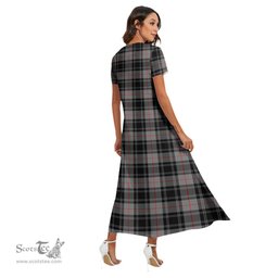 ScotsTee Shop Scottish Moffat Modern Clan Crest Tartan Womens Fitted V-neck Side Slit Maxi Dress