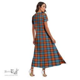 ScotsTee Shop Scottish MacLachlan Ancient Clan Crest Tartan Womens Fitted V-neck Side Slit Maxi Dress
