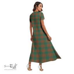 ScotsTee Shop Scottish Menzies Green Ancient Clan Crest Tartan Womens Fitted V-neck Side Slit Maxi Dress