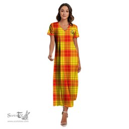 ScotsTee Shop Scottish MacMillan Clan Clan Crest Tartan Womens Fitted V-neck Side Slit Maxi Dress