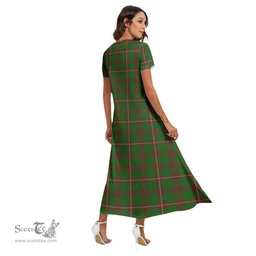 ScotsTee Shop Scottish MacKinnon Hunting Modern Clan Crest Tartan Womens Fitted V-neck Side Slit Maxi Dress