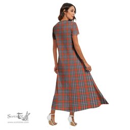 ScotsTee Shop Scottish MacFarlane Ancient Clan Tartan Womens Fitted V-neck Side Slit Maxi Dress
