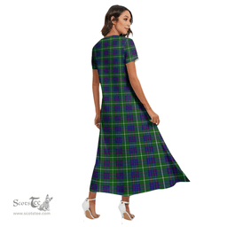 ScotsTee Shop Scottish MacIntyre Hunting Modern Clan Tartan Womens Fitted V-neck Side Slit Maxi Dress