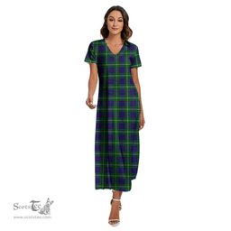 ScotsTee Shop Scottish MacIntyre Hunting Modern Clan Tartan Womens Fitted V-neck Side Slit Maxi Dress