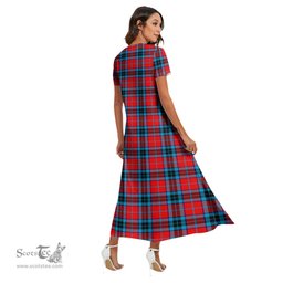 ScotsTee Shop Scottish MacTavish Modern Clan Crest Tartan Womens Fitted V-neck Side Slit Maxi Dress