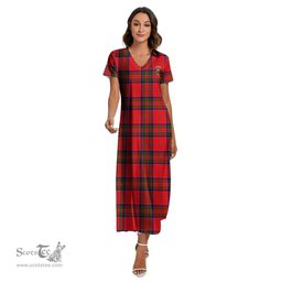 ScotsTee Shop Scottish MacGillivray Modern Clan Crest Tartan Womens Fitted V-neck Side Slit Maxi Dress