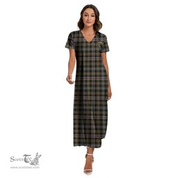 ScotsTee Shop Scottish MacKenzie Weathered Clan Crest Tartan Womens Fitted V-neck Side Slit Maxi Dress