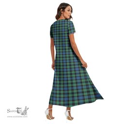 ScotsTee Shop Scottish Mouat Clan Tartan Womens Fitted V-neck Side Slit Maxi Dress