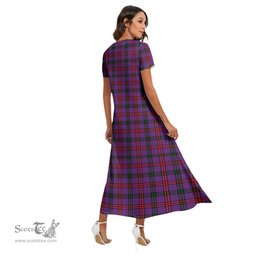 ScotsTee Shop Scottish Montgomery Modern Clan Crest Tartan Womens Fitted V-neck Side Slit Maxi Dress