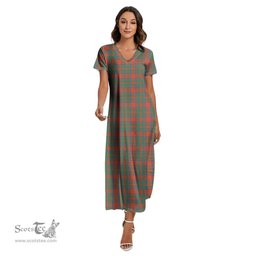 ScotsTee Shop Scottish MacKintosh Ancient Clan Tartan Womens Fitted V-neck Side Slit Maxi Dress