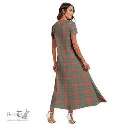 ScotsTee Shop Scottish MacKintosh Ancient Clan Tartan Womens Fitted V-neck Side Slit Maxi Dress