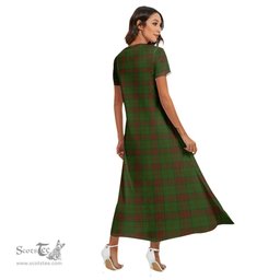 ScotsTee Shop Scottish Maxwell Hunting Clan Tartan Womens Fitted V-neck Side Slit Maxi Dress