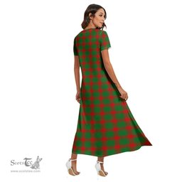 ScotsTee Shop Scottish Middleton Modern Clan Tartan Womens Fitted V-neck Side Slit Maxi Dress