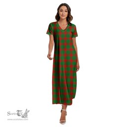 ScotsTee Shop Scottish Middleton Modern Clan Tartan Womens Fitted V-neck Side Slit Maxi Dress