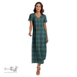 ScotsTee Shop Scottish MacNeill of Colonsay Ancient Clan Tartan Womens Fitted V-neck Side Slit Maxi Dress