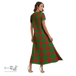 ScotsTee Shop Scottish Middleton Modern Clan Crest Tartan Womens Fitted V-neck Side Slit Maxi Dress
