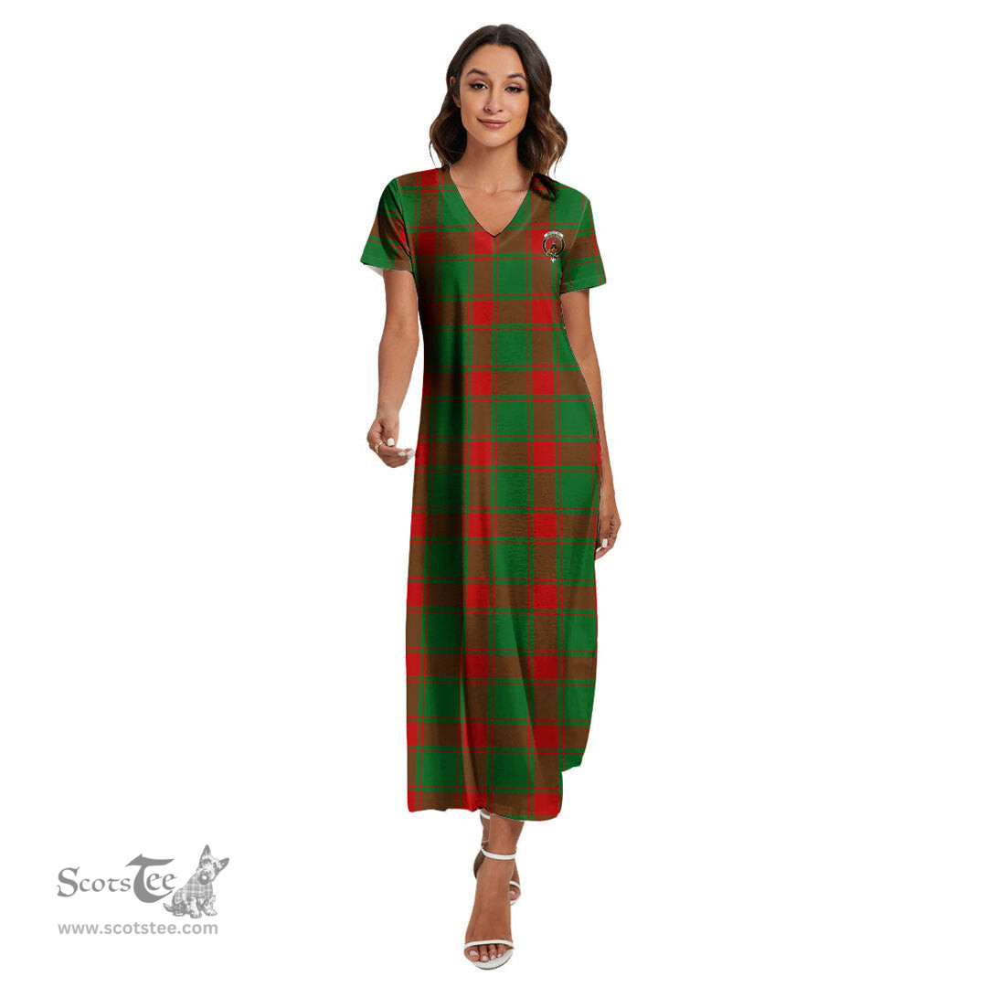 ScotsTee Shop Scottish Middleton Modern Clan Crest Tartan Womens Fitted V-neck Side Slit Maxi Dress