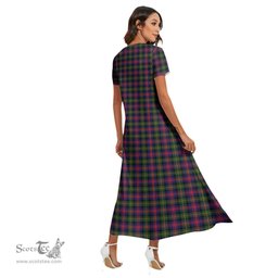 ScotsTee Shop Scottish Logan Modern Clan Tartan Womens Fitted V-neck Side Slit Maxi Dress