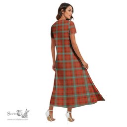 ScotsTee Shop Scottish Morrison Red Ancient Clan Crest Tartan Womens Fitted V-neck Side Slit Maxi Dress