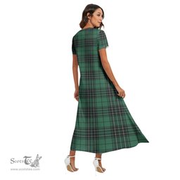 ScotsTee Shop Scottish MacLean Hunting Ancient Clan Crest Tartan Womens Fitted V-neck Side Slit Maxi Dress