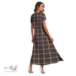ScotsTee Shop Scottish MacRae Hunting Weathered Clan Tartan Womens Fitted V-neck Side Slit Maxi Dress