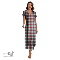ScotsTee Shop Scottish MacDuff Dress Modern Clan Tartan Womens Fitted V-neck Side Slit Maxi Dress