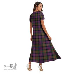 ScotsTee Shop Scottish MacDonald Modern Clan Crest Tartan Womens Fitted V-neck Side Slit Maxi Dress