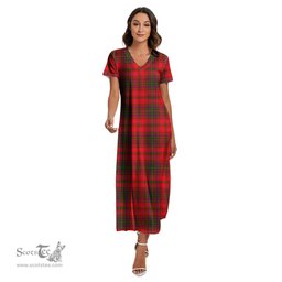ScotsTee Shop Scottish MacDougall Modern Clan Tartan Womens Fitted V-neck Side Slit Maxi Dress