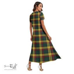 ScotsTee Shop Scottish MacMillan Old Modern Clan Crest Tartan Womens Fitted V-neck Side Slit Maxi Dress