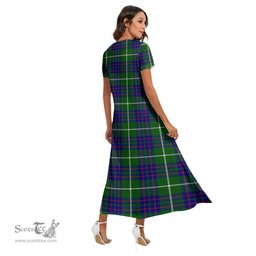ScotsTee Shop Scottish MacIntyre Hunting Modern Clan Crest Tartan Womens Fitted V-neck Side Slit Maxi Dress