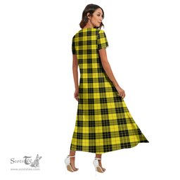 ScotsTee Shop Scottish MacLeod of Lewis Modern Clan Crest Tartan Womens Fitted V-neck Side Slit Maxi Dress