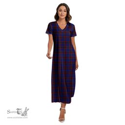 ScotsTee Shop Scottish Home Modern Clan Tartan Womens Fitted V-neck Side Slit Maxi Dress