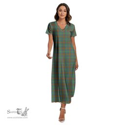 ScotsTee Shop Scottish MacKintosh Hunting Ancient Clan Tartan Womens Fitted V-neck Side Slit Maxi Dress