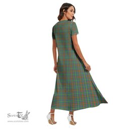 ScotsTee Shop Scottish MacKintosh Hunting Ancient Clan Tartan Womens Fitted V-neck Side Slit Maxi Dress