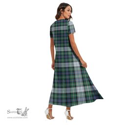 ScotsTee Shop Scottish MacKenzie Dress Ancient Clan Crest Tartan Womens Fitted V-neck Side Slit Maxi Dress