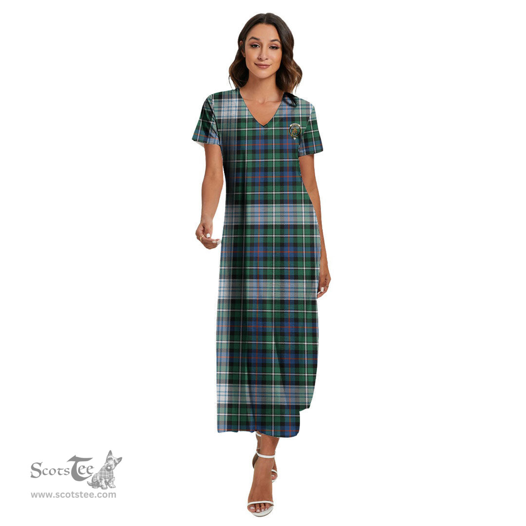 ScotsTee Shop Scottish MacKenzie Dress Ancient Clan Crest Tartan Womens Fitted V-neck Side Slit Maxi Dress