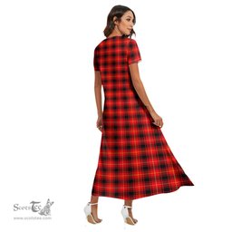 ScotsTee Shop Scottish MacIver Modern Clan Tartan Womens Fitted V-neck Side Slit Maxi Dress