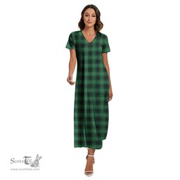 ScotsTee Shop Scottish MacArthur Ancient Clan Tartan Womens Fitted V-neck Side Slit Maxi Dress