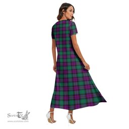 ScotsTee Shop Scottish MacArthur Milton Clan Crest Tartan Womens Fitted V-neck Side Slit Maxi Dress