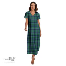 ScotsTee Shop Scottish Keith Ancient Clan Tartan Womens Fitted V-neck Side Slit Maxi Dress