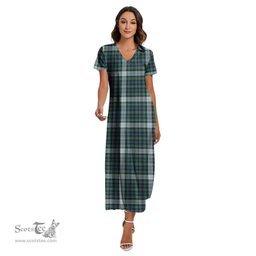 ScotsTee Shop Scottish MacKenzie Dress Ancient Clan Tartan Womens Fitted V-neck Side Slit Maxi Dress