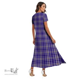 ScotsTee Shop Scottish Ochterlony Clan Tartan Womens Fitted V-neck Side Slit Maxi Dress