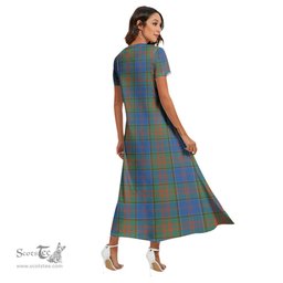 ScotsTee Shop Scottish Stewart of Appin Hunting Ancient Clan Crest Tartan Womens Fitted V-neck Side Slit Maxi Dress